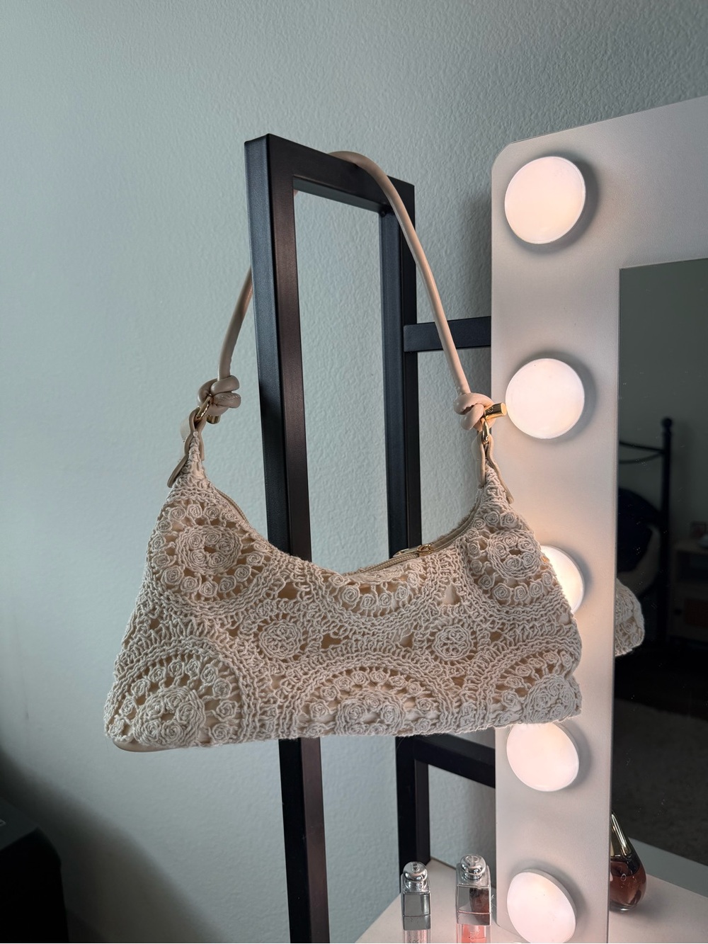 Beige Crochet Shoulder Bag - Elegant Neutral Women’s Purse